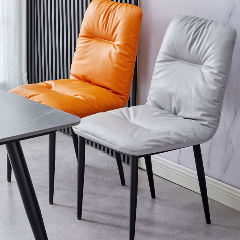 Chaises de salle à manger contemporaines en métal intérieur-extérieur, chaises de salle à manger en cuir sans bras