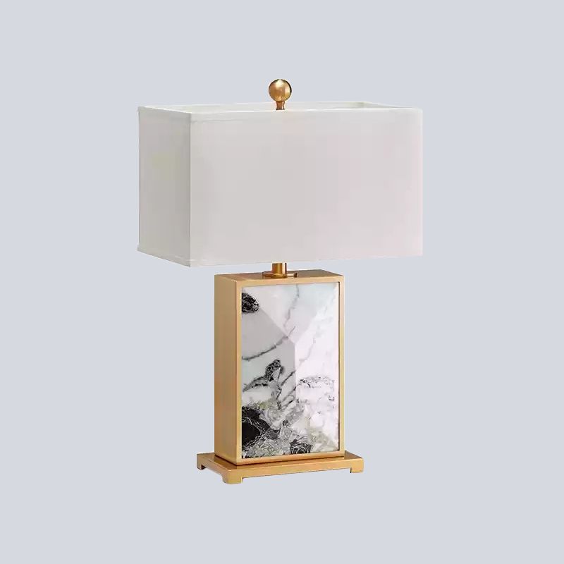 Lampada da comodino rettangolare bianca nordica a 1 lampadina in marmo con paralume in tessuto