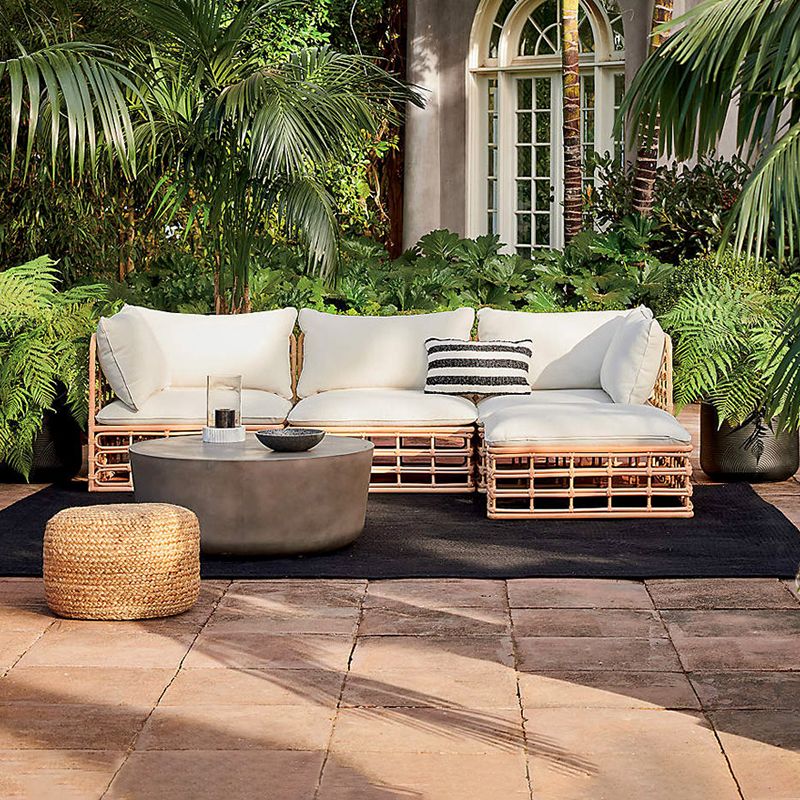Tropical Metal Frame Outdoor Sofa Water Resistant Patio Sofa with White Cushion