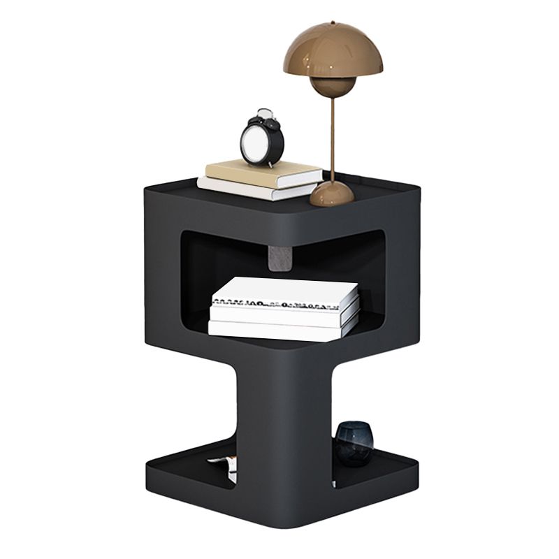 Modernistic Side End Snack Table with Metal Shelves Bedroom Side Table