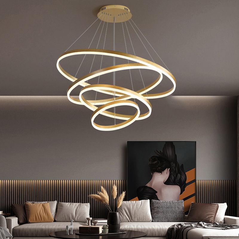 Anelli a più livelli art deco lampadario in alluminio soggiorno illuminazione a sospensione in oro