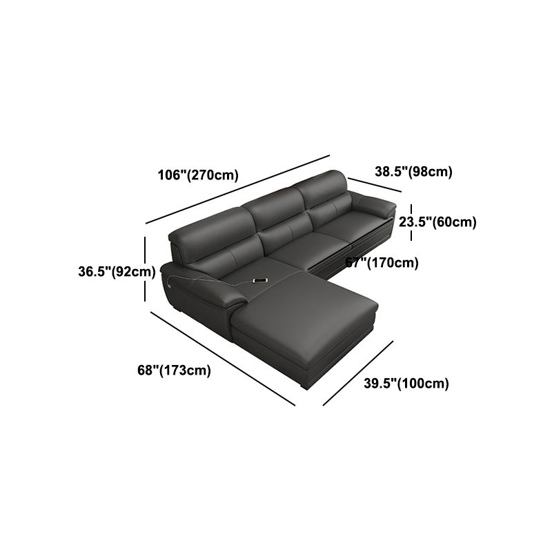 Leather Pillow Top Arm Sectional Sofa 36.22"High Cushion Back Sofa,Black