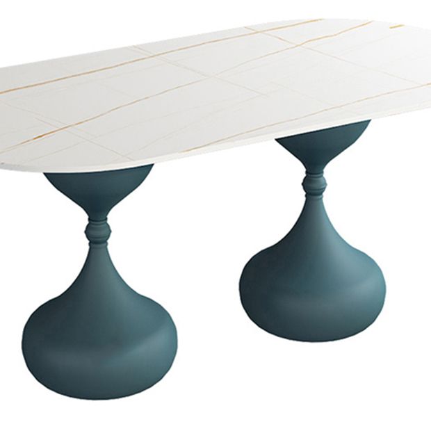 Oval Sintered Stone Table for Restaurant Modern Dining Table with Double Pedestal Base