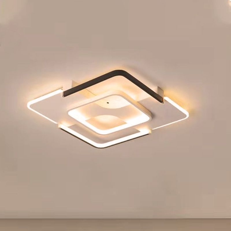 Squared Bedroom Ceiling Flush Light Black-White Metal Contemporary 16"/19.5" Wide LED Flushmount Lighting in Warm/White Light