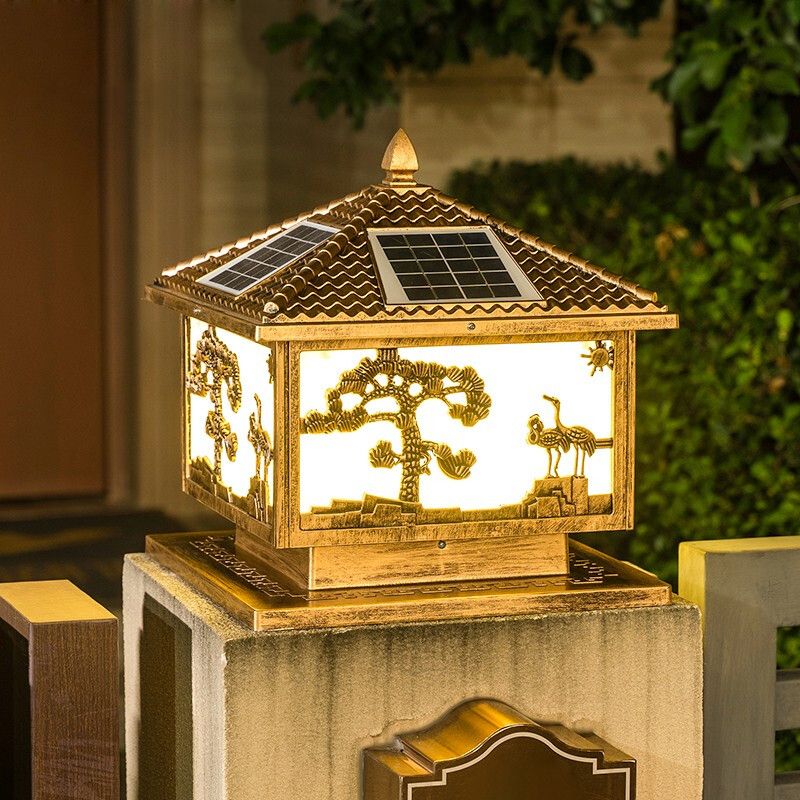 Metal Square Shape Outdoor Light Modern Style 1 Light Solar Pillar Lights