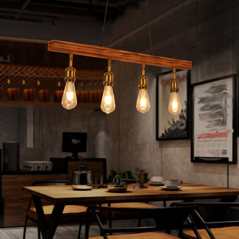 Industrial Ship Shape Island Lighting Wood Multiple-Light Island Pendant