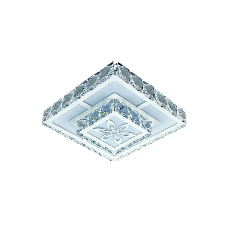 Faceted Crystal White Flush Mount Lamp 2-Layered Square LED Simple Close to Ceiling Light with Flower Pattern in Warm/White Light