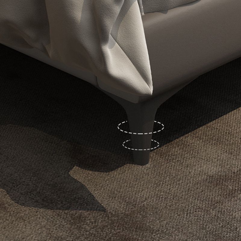 Modern Panel Bed with Upholstered Headboard Grey Solid Wood Bed Frame