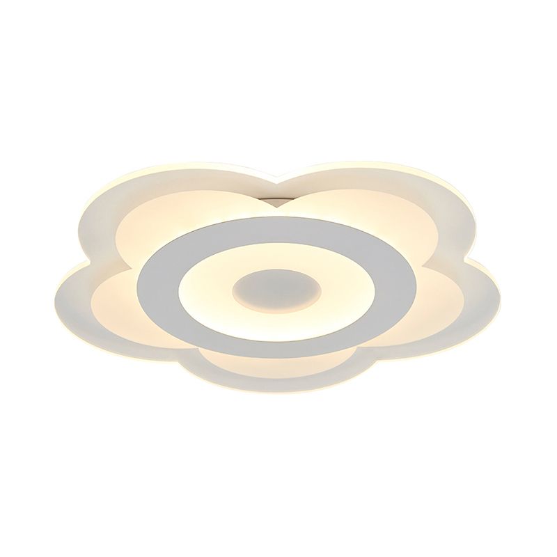 16"/19.5" W Simple 5-Petal LED Flush Lamp Super Thin Opaque Acrylic White Ceiling Lamp in Warm/White Light