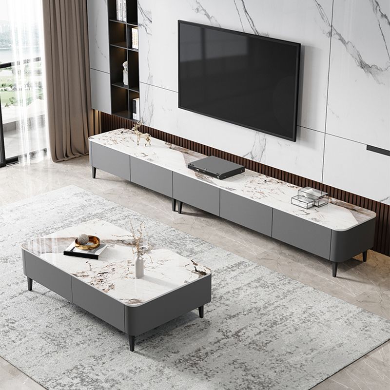 4 Legs Coffee Cocktail Table with Storage Drawers White Slate Top