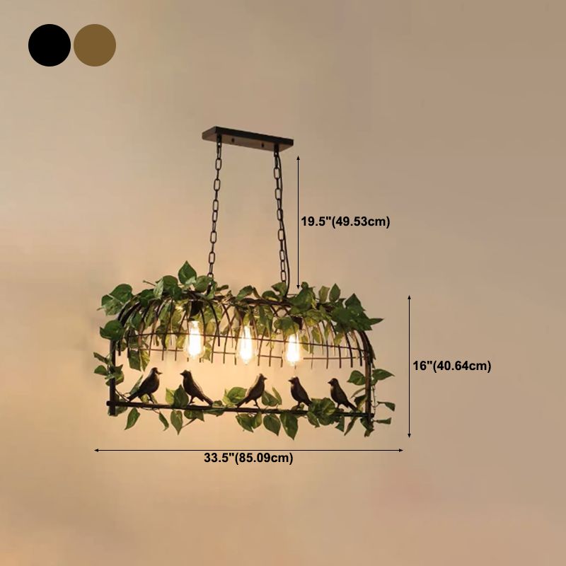 Industrial Style Hanging Lamp Iron Frame Island Light Fixture for Bar (Included Leaves)