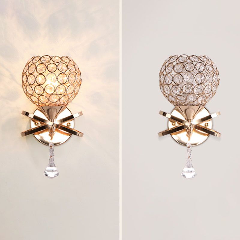 Modern Style Wall Lamp Spherical Sconce Lighting with Crystal Shade for Bedroom
