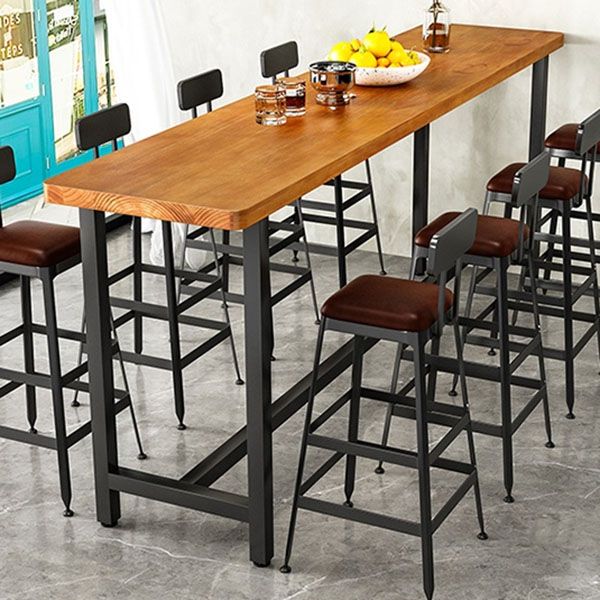 Solid Wood Top Rectangular Bar Table Luxurious Bistro Table with Black Trestle Base