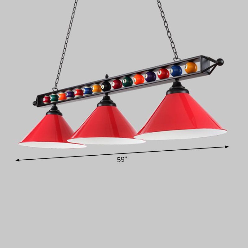 Iron Linear Island Ceiling Light Industrial Country Club Billiard Chandelier with Cone Shade