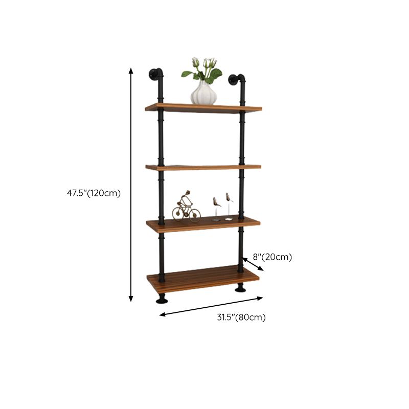 Metal and Wooden Floating Shelf Modern Natural Wall Mounted Bookshelf for Study Room