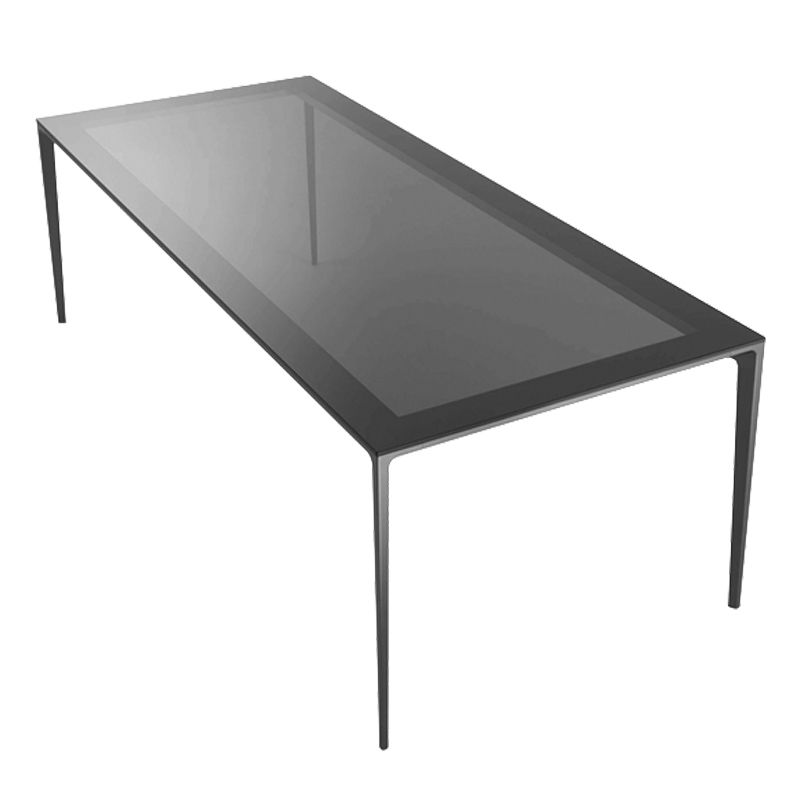 Contemporary Style Tempered Glass Dining Table 4 Legs Aluminum Alloy Base Rectangle Table for Home