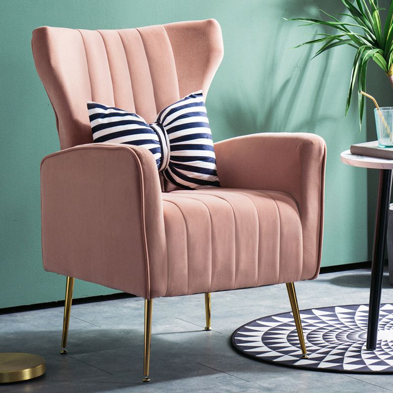 Scandinavian Accent Chair Velvet Wingback Chair with Sewn Pillow Back and Basic Four Legs