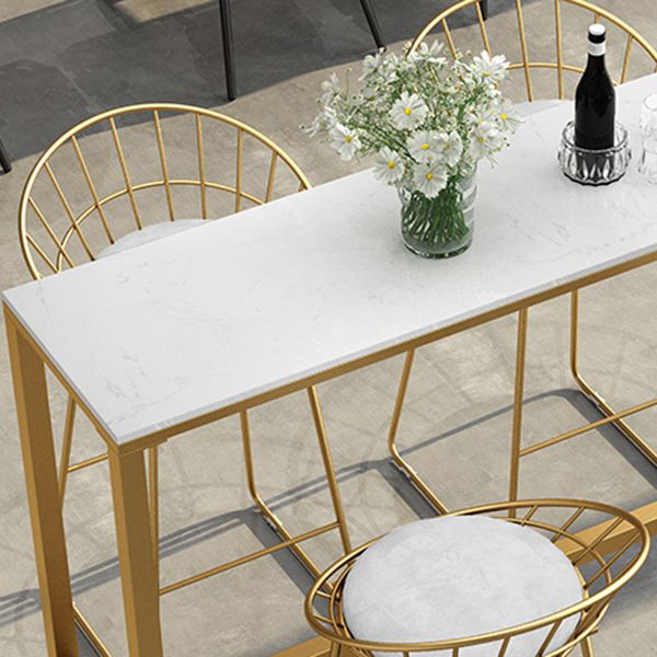 Glam Rectangle Bar Table Set 1/5 Pcs Metal Frame Bar Table with Upholstered Stools