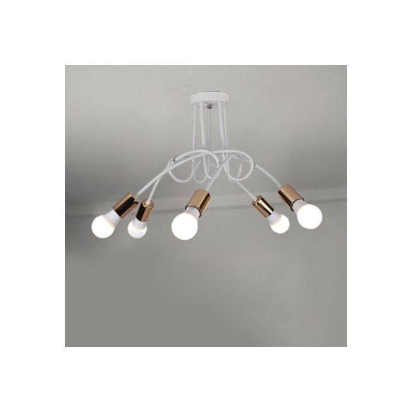 Semi-affleurant torsadé de style loft avec ampoule ouverte, plafonnier en métal à 3/5 têtes en or