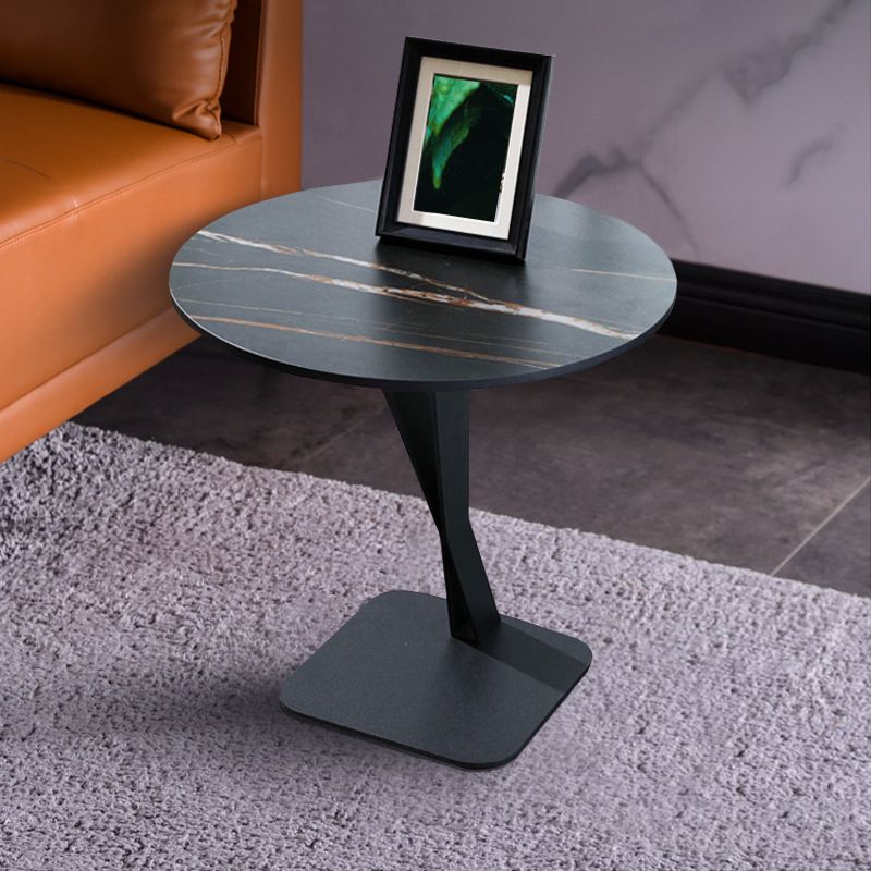 Pedestal Base Design Black Metal White/white Gold/black SLATE Top Round Side Table
