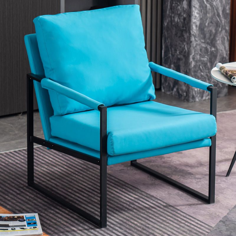 Metal Square Arms Chair Faux Leather Armchair for Living Room