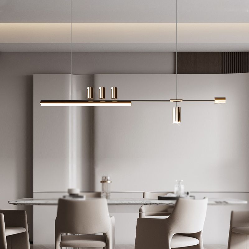Post Modern Kitchen Island Fixture LED Metal Ceiling Pendant in Black & Gold Finish