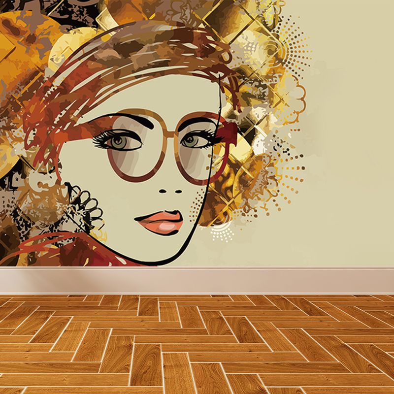 Female Character Print Mural Wallpaper Contemporary Non-Woven Material Wall Covering