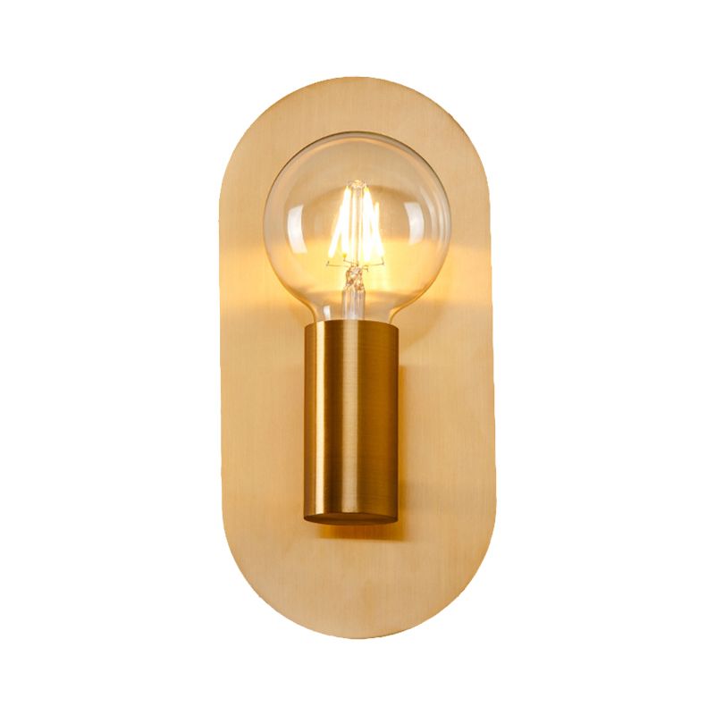 1 Head Exposed Bulb Wall Mount Lamp with Oval Metal Backplate Post Modern Wall Lighting in Gold