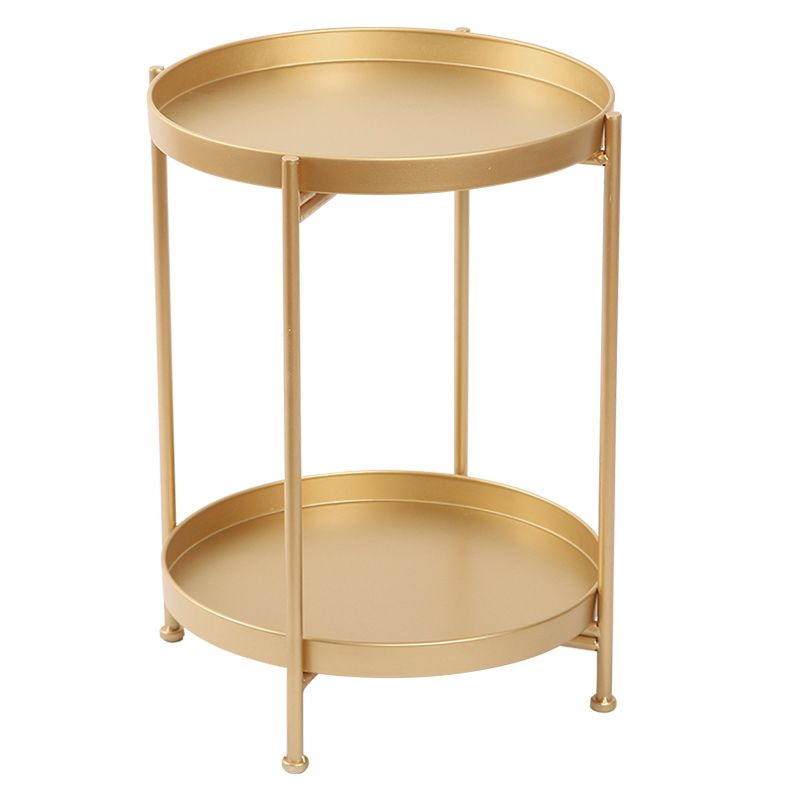 Round Shape Accent Side Table Metal Contemporary with Storage End Table