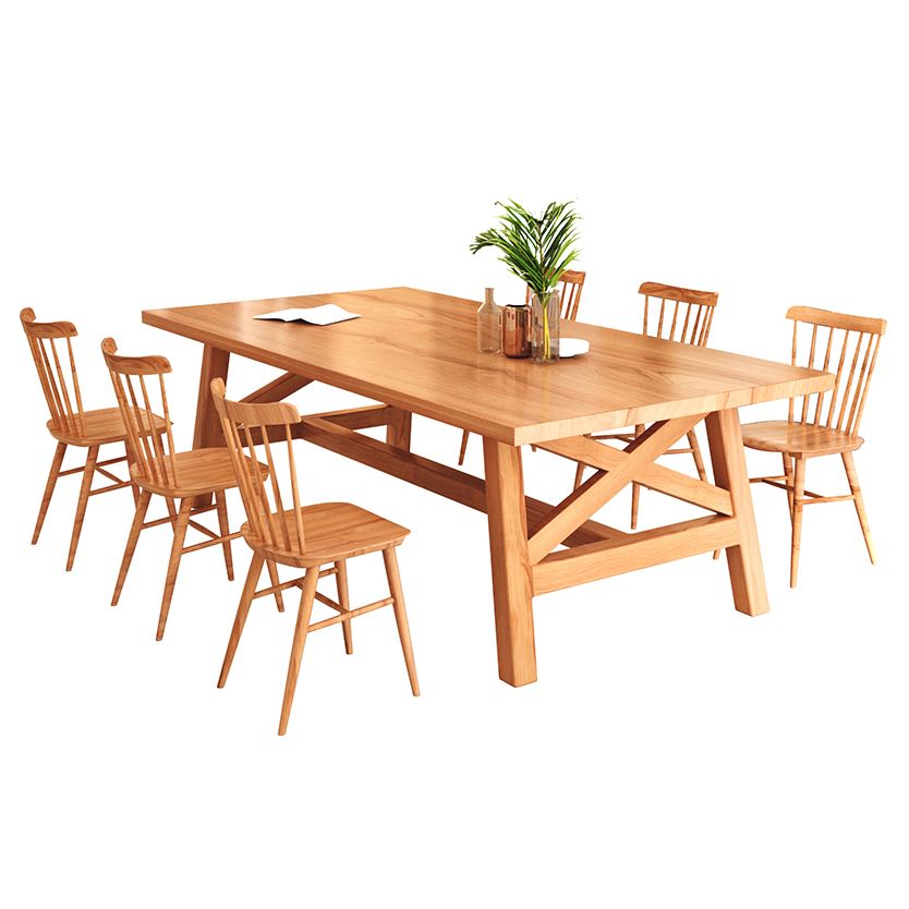 Contemporary Wood Top Dining Table with Rectangle Dining Table Furniture with Trestle Table