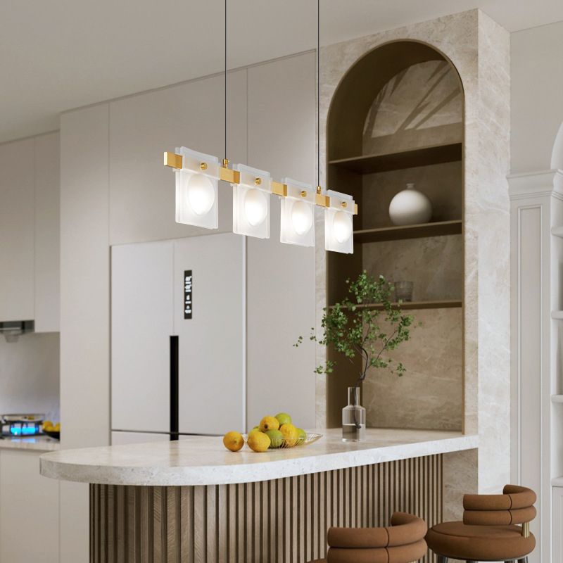 Multiple-Light Rectangular Island Pendant Modern Glass Island Lighting