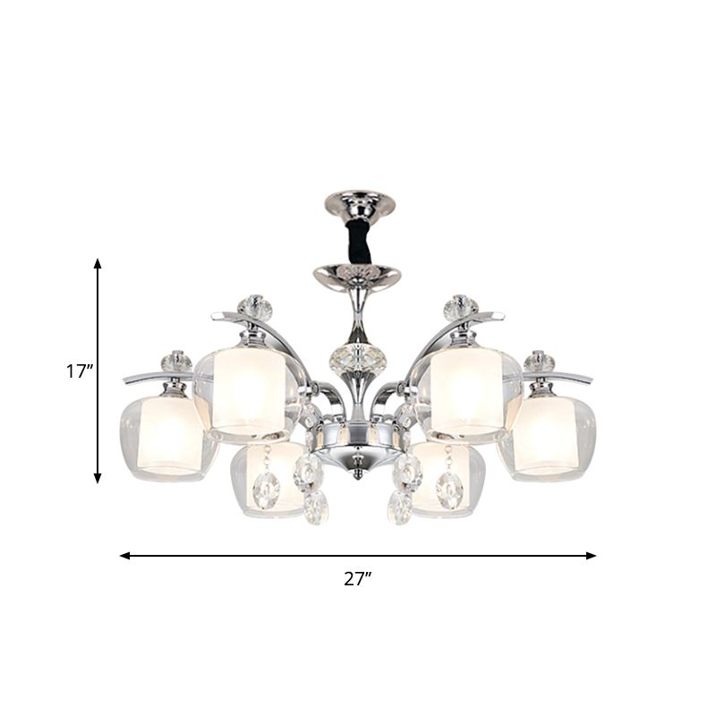 Clear Glass Global Down Lighting Simple 6-Light Chrome Chandelier Lamp with Crystal Strands Deco