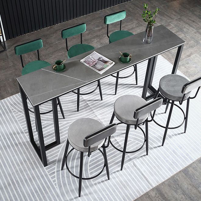 Table à manger du bar à barre rectangulaire contemporain avec base de barreau noir