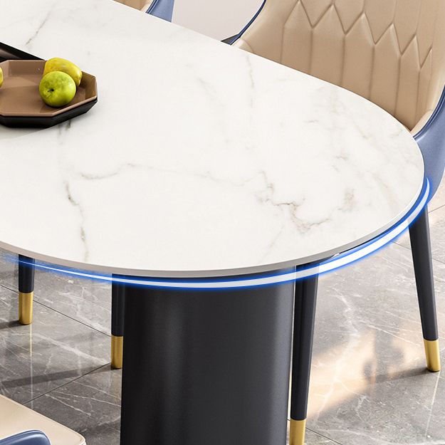 Modern 3 Legs Dining Table Stone Top and Metal Base in Black Dining Table