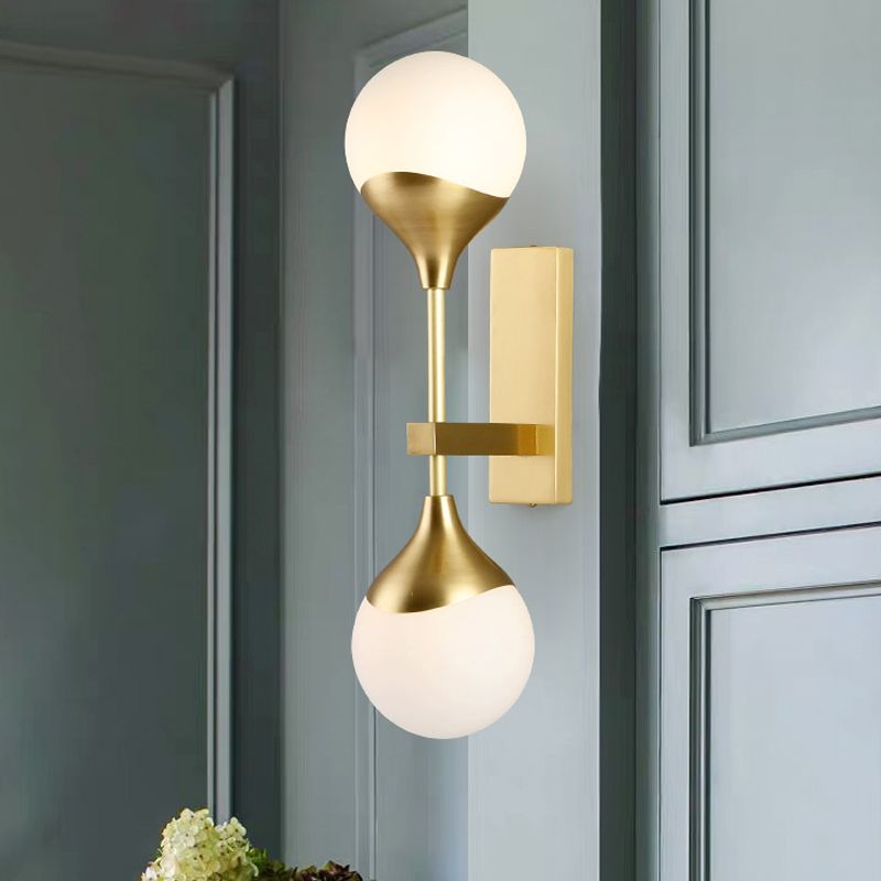 Modernist 2 Heads Wall Lighting Brass Global Sconce Light Fixture with Opal Glass Shade