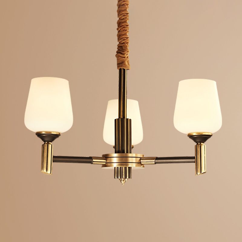 Cup Chandelier Light Fixture Traditional White Glass Pendant Lighting for Restaurant