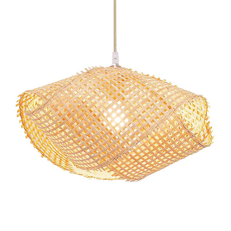 Swirl Bamboo Drop Pendant Asia 14"/16"/18" W 1 Light Beige Hanging Light Fixture for Dining Room