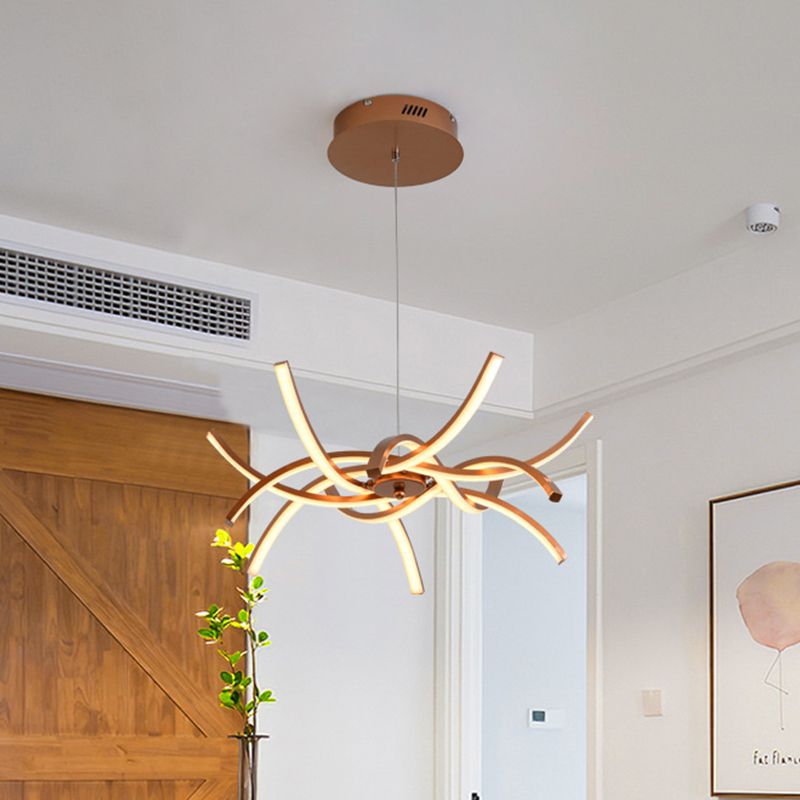 Verweven kroonluchter modern stijlvol aluminium goud 23,5 "/27,5" brede LED -hangende lamp in warm/wit licht