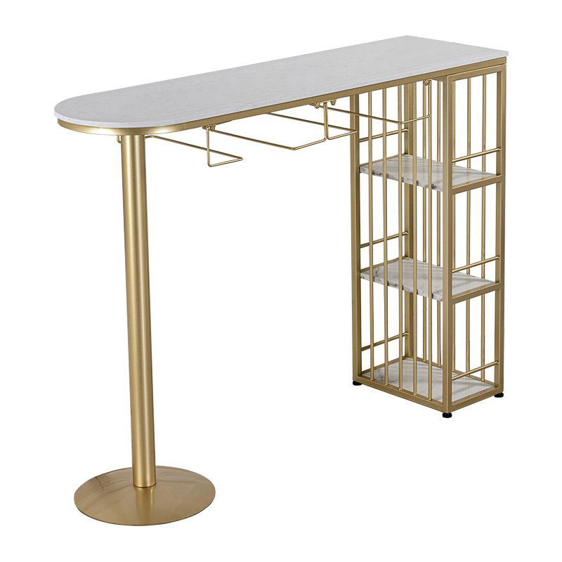 Glam Free Form Bar Table White Marble Table with Storage for Living Room
