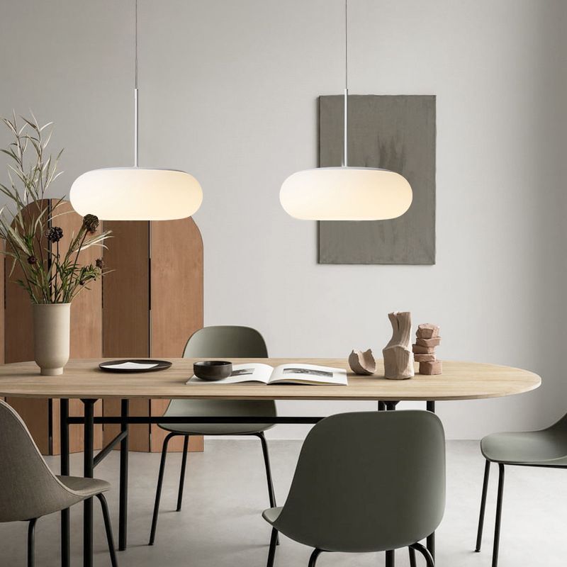 Bianca 1 Lampada a ciondolo a battente leggera Modern Minimalist Plastic Hanging Lampada per tavolo da pranzo