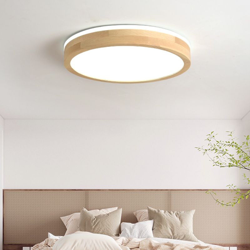 Wood Round Shape Flush Mount Light Modern 1 Light Flush Mount Lighting Fixtures in Brown