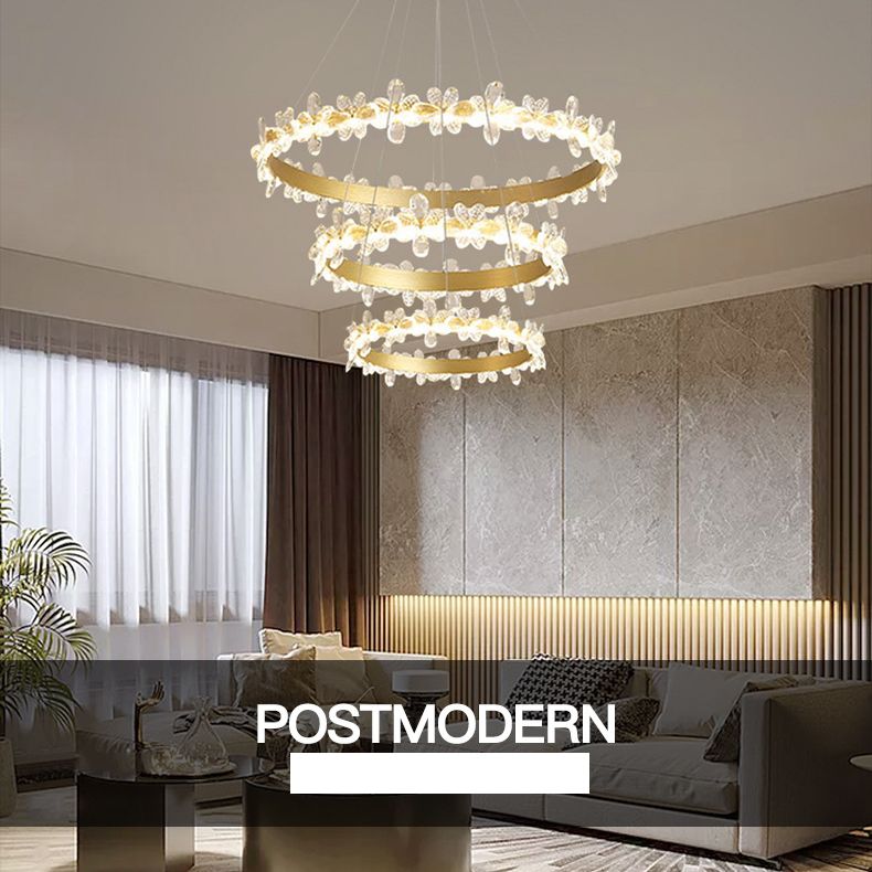 Modern Circle Hanging Pendant Lights Crystal Chandelier Lamp