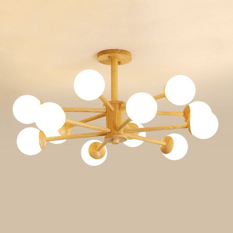 Multi Light Spherical Branch Hanging Lights Modern Style Wood Hanging Lighting