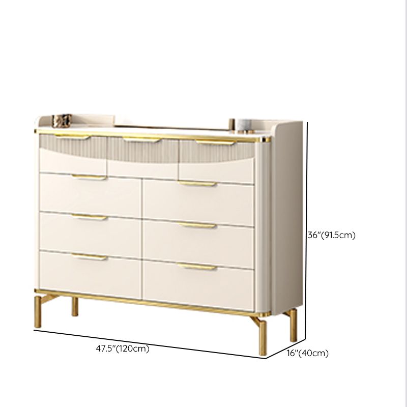 Glam White Storage Chest Bedroom Stone Chest with Metal Legs