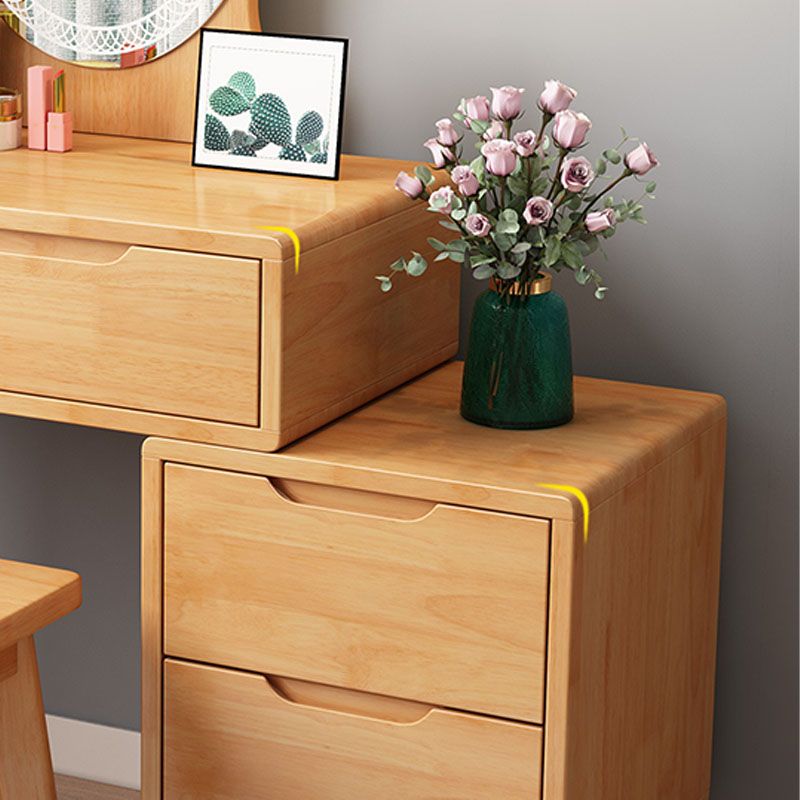 31. 5" L Wooden Vanity Table with Mirror & Stool 4 Drawers Makeup Vanity Table Set