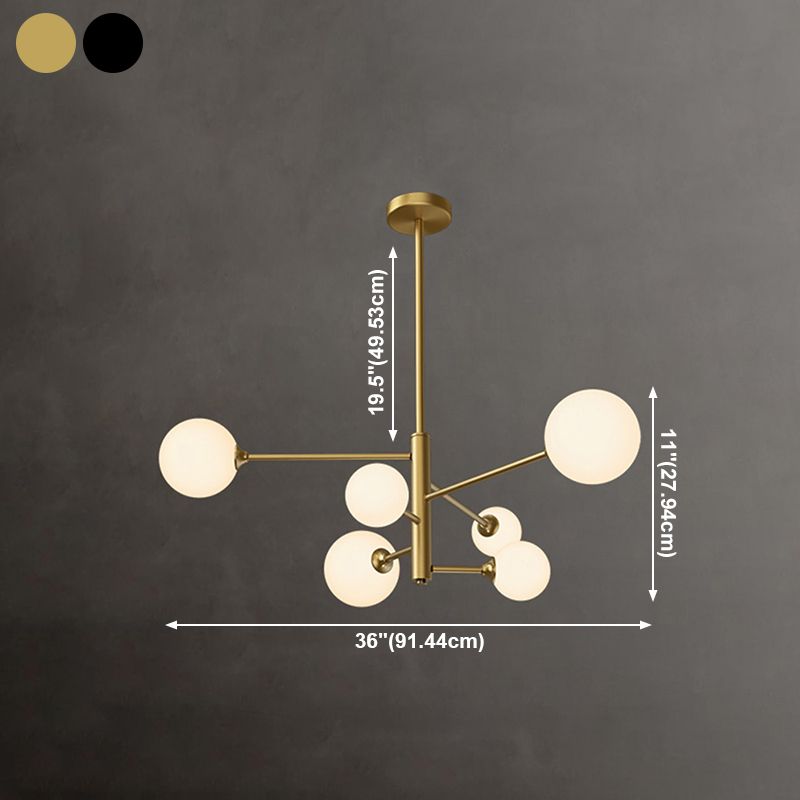 Nordic Style Brass Chandelier Globe Pendant Lamps with White Glass for Living Room