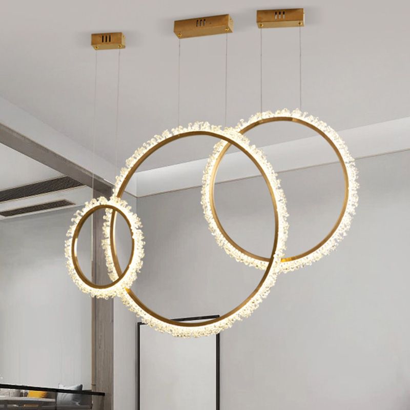 Loop Crystal Beaded Pendant Chandelier Modernism Gold 16"/23.5"/31.5" Wide LED Hanging Lamp Kit, Warm/White/Natural Light