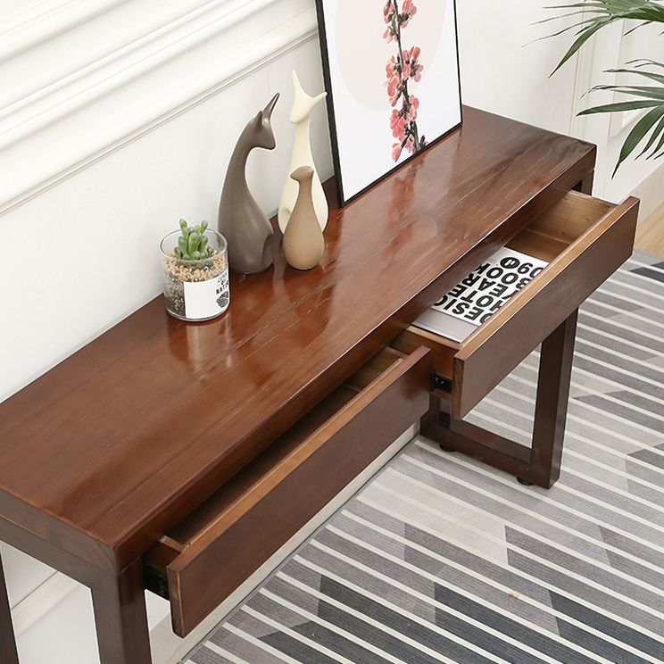 Console Sofa Table with 2 Drawers in Dark Brown Wooden Console Table