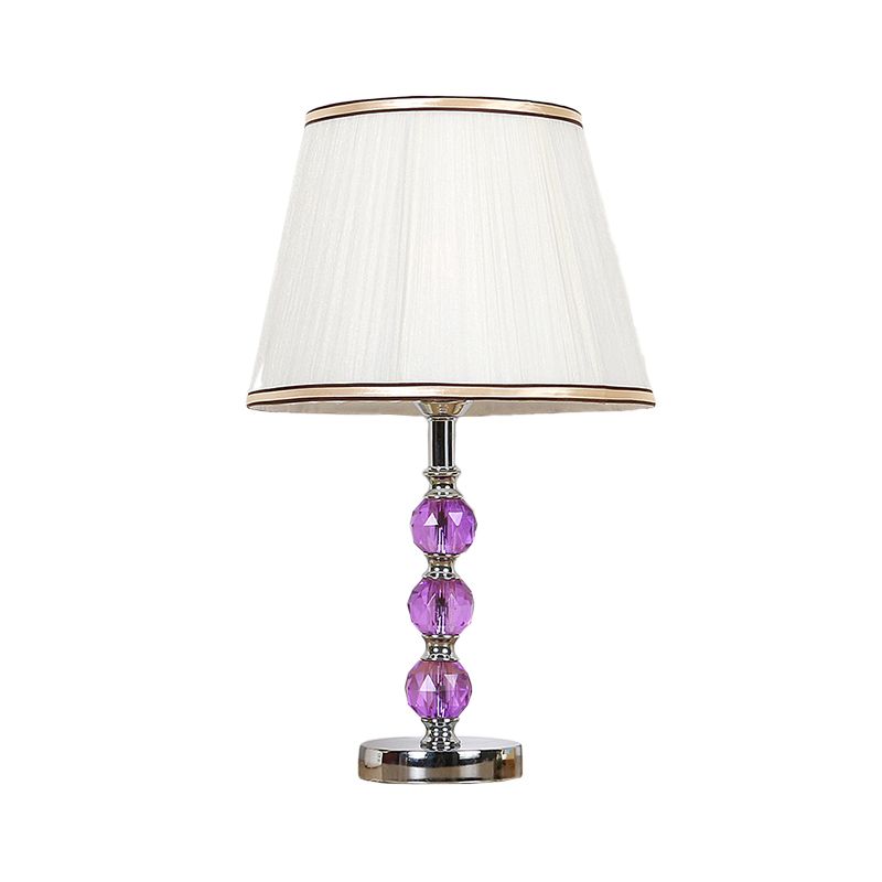 1 hoofd flare tafellamp eigentijds stoffen bureau licht in wit met paarse kristallen bal