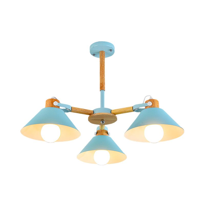 Metal Wood Cone Hanging Pendant Lights 3 Lights Chic Modern Hanging Lamp for Hallway